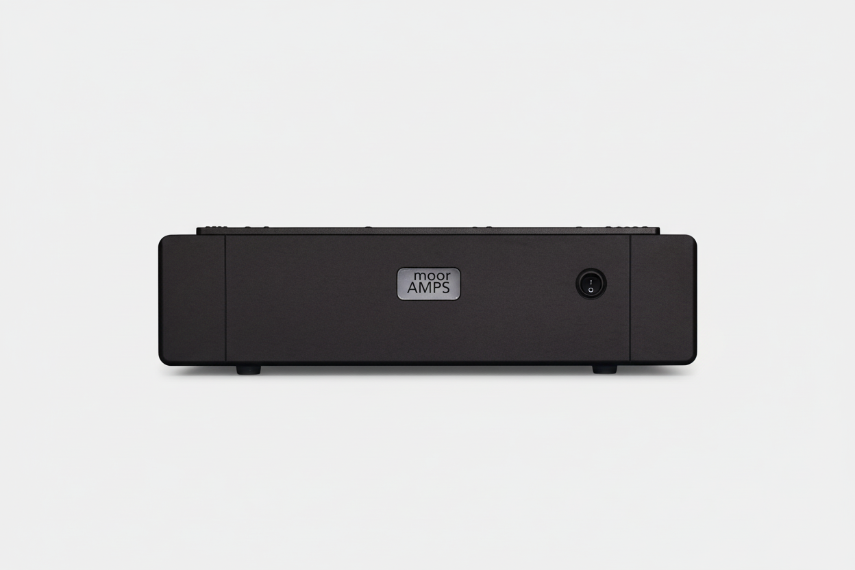 Amplifier front view with light grey background