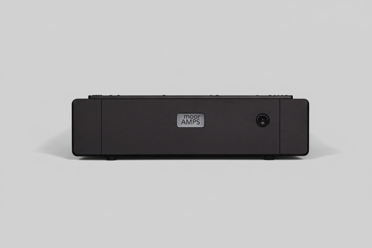 Amplifier front view with light grey background