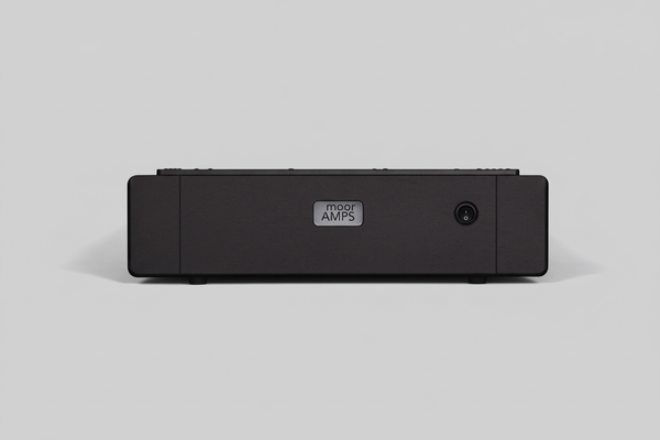 Amplifier front view with light grey background